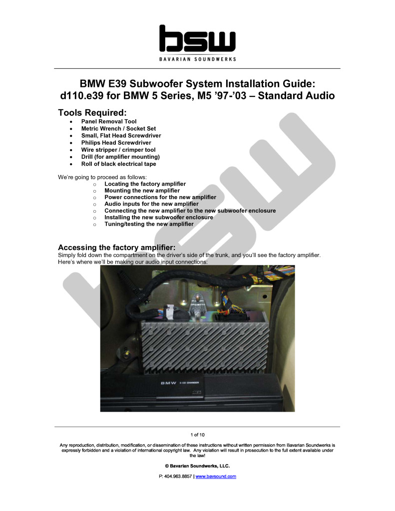 bmw e39 amplifier install